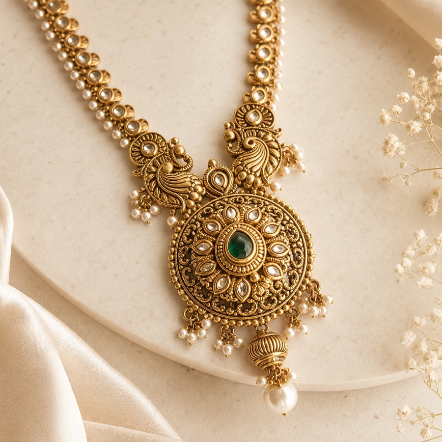 Antique jewellery on a warm ivory surface