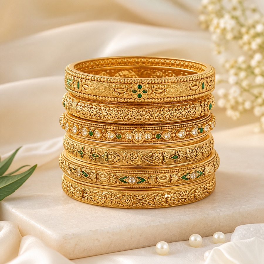 Bangles jewellery on a warm ivory surface